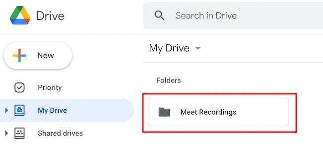 google drive my google meet recordings