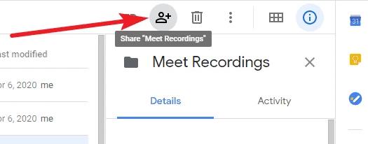 google drive share meet recordings