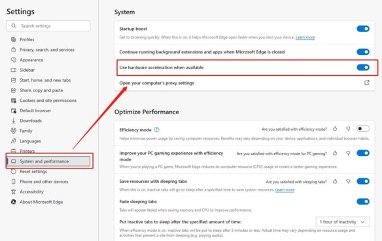 microsoft edge disable hardware acceleration when available