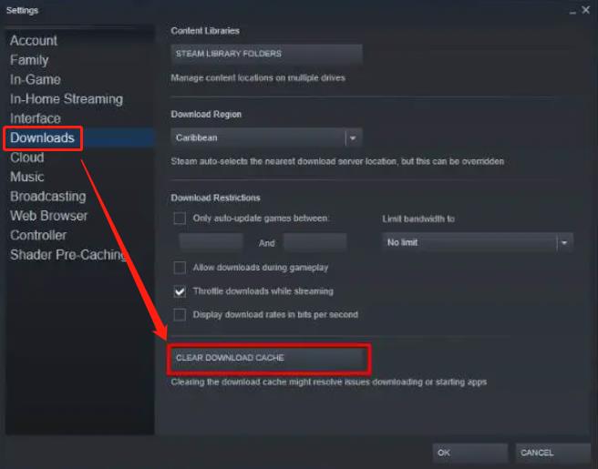 steam click clear download cache