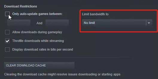 steam app click limit bandwidth to