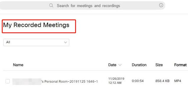 webex cloud recordings meetings list