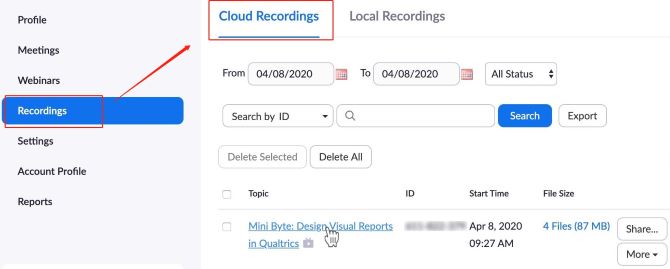 zoom cloud recordings access from account