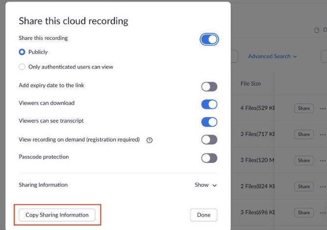 zoom cloud recordings share the information