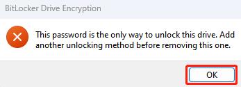 bitlocker manager remove password error information