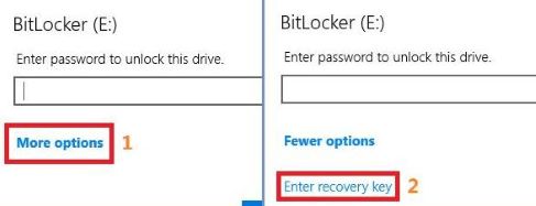 bitlocker more options enter recovery key