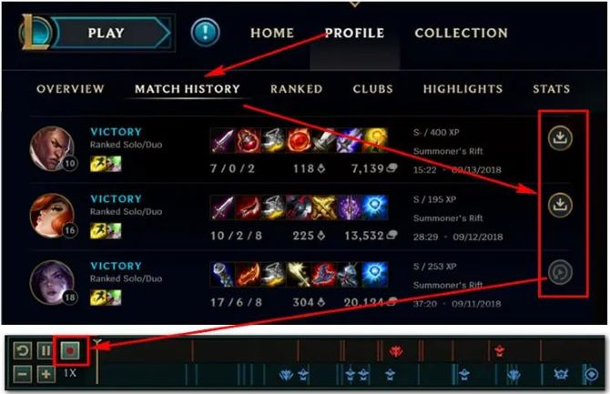 lol built-in profile match history download record
