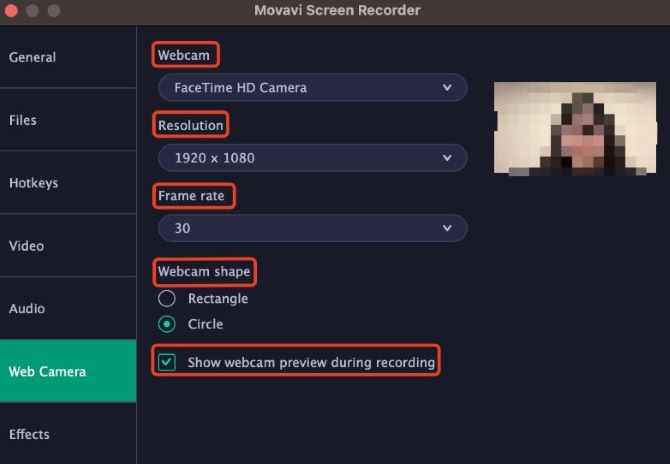 movavi screen recorder mac webcam settings