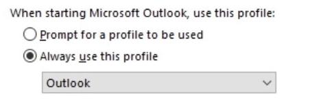 outlook click always use this profile