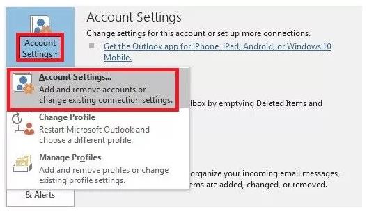 outlook file account settings