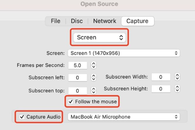 vlc media player open source capture settings