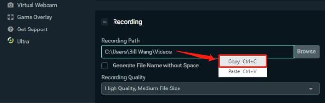 streamlabs copy recording path