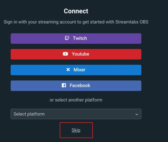streamlabs record connect account skip