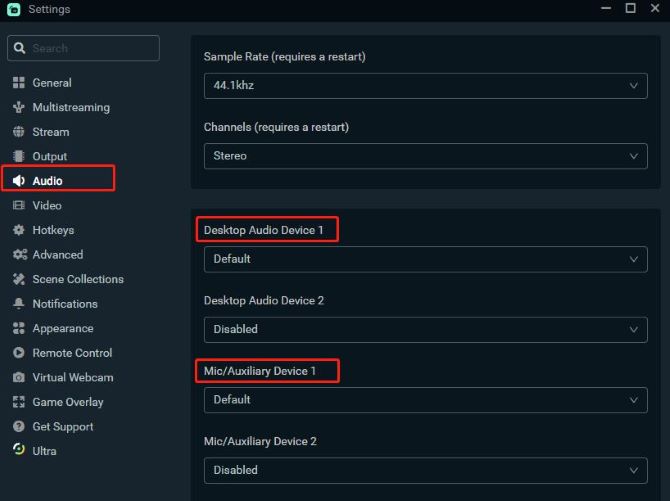 streamlabs settings audio settings