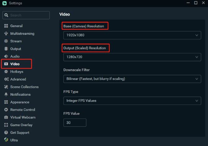 streamlabs settings video quality resolution