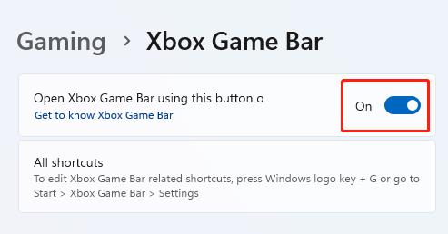 toggle on open xbox game bar