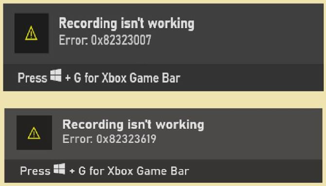 xbox game bar recording is not working error