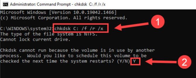 chkdsk c f r x