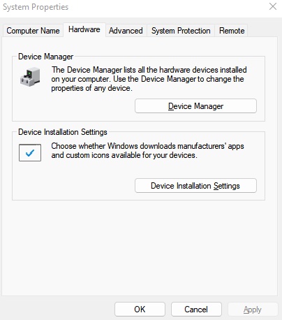 device installation settings