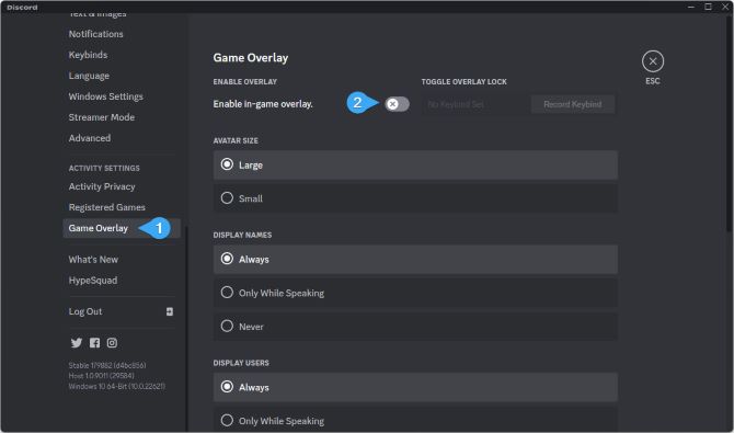 discord turn off game overlay