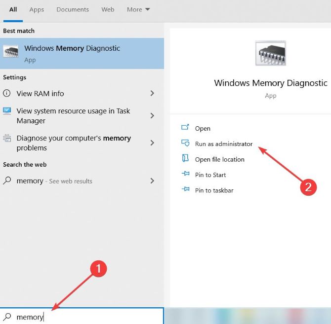 open windows memory diagnostic