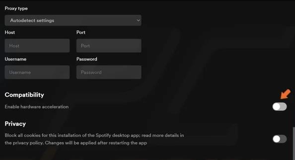 spotify settings turn off hardware acceleration