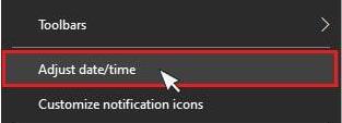 taskbar adjust date and time