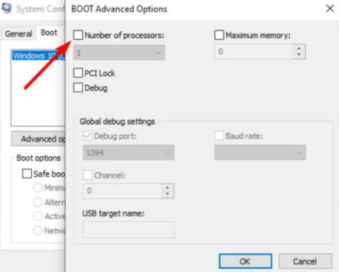 windows boot options uncheck number of processors