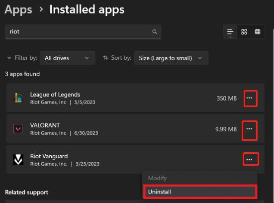apps and settings uninstall riot client