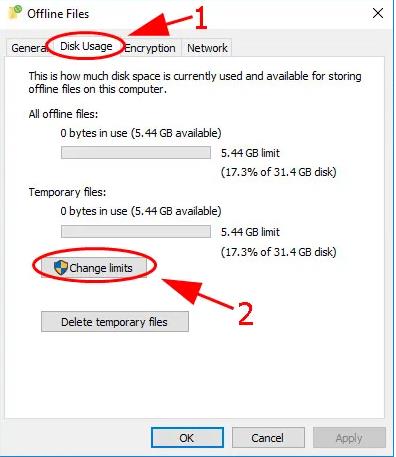 disk usage change limits