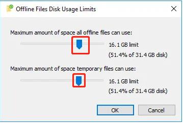 disk usage file limits drag the sliders