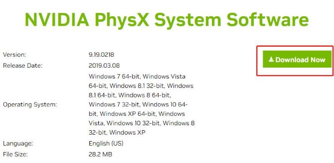 physx driver download now