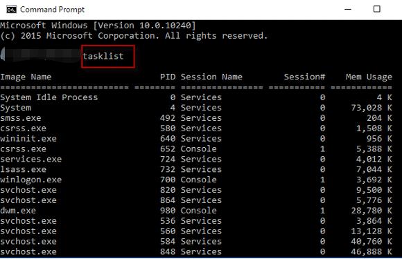 command prompt type tasklist