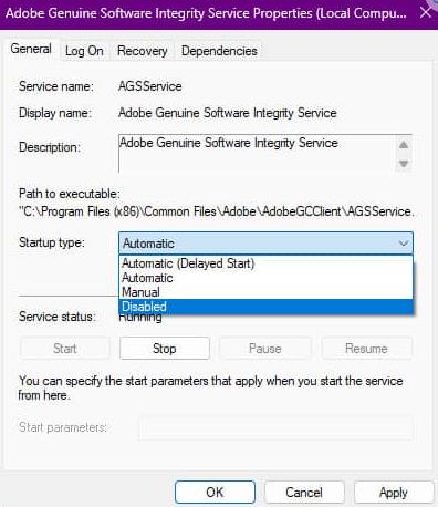 disable Adobe Genuine Software Integrity Service