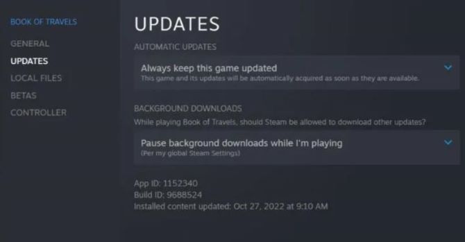 Steam Always Keep This Game Updated is selected