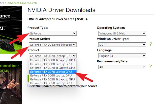 nvidia driver download select product series