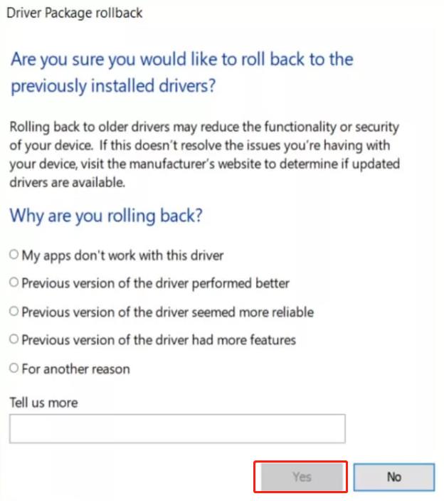 roll back nvidia driver reason