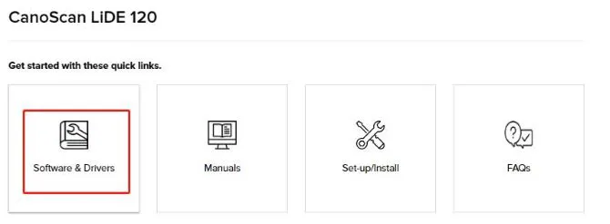 canoscan lide 120 support page select software